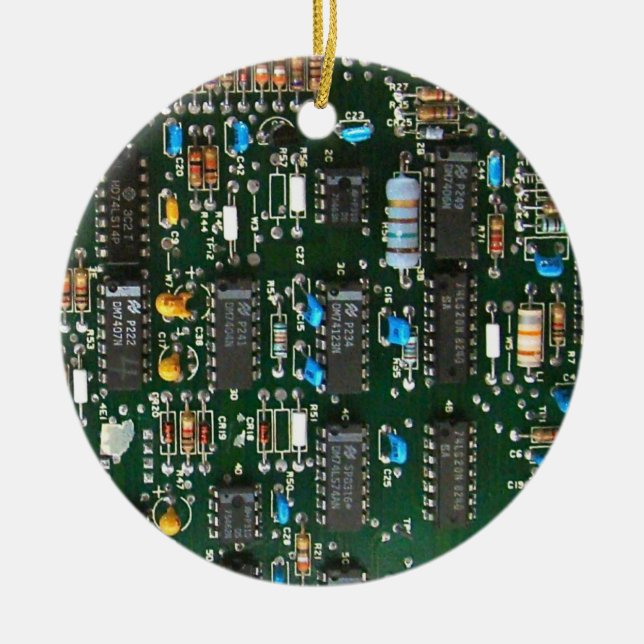 Computer Electronics Printed Circuit Board Image Ceramic Tree Decoration (Front)