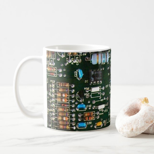 Computer Electronics Printed Circuit Board Image Coffee Mug (With Donut)