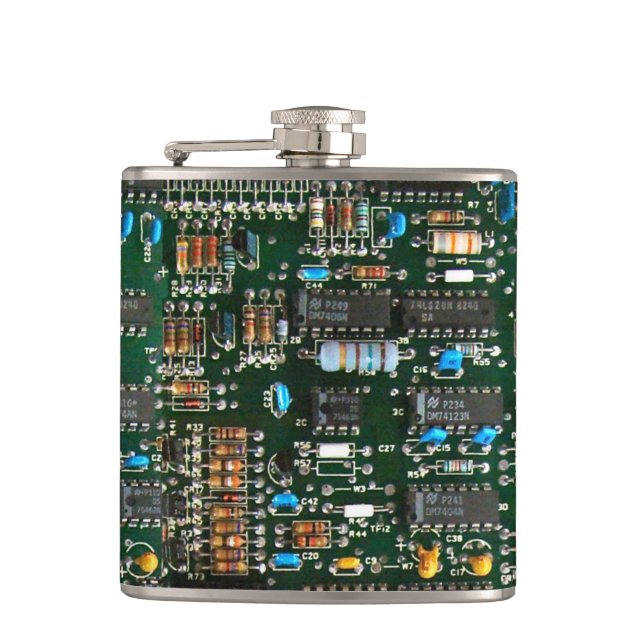 Computer Electronics Printed Circuit Board Image Hip Flask (Front)