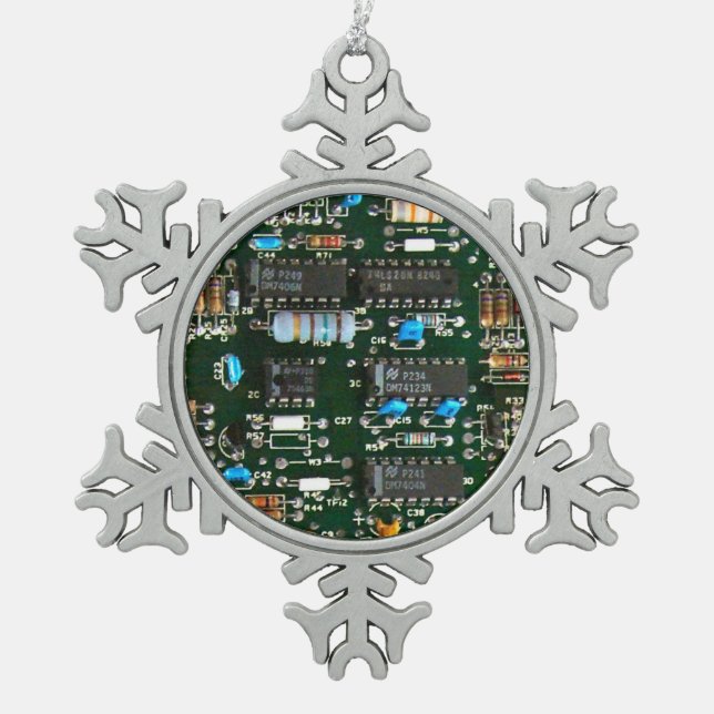 Computer Electronics Printed Circuit Board Image Snowflake Pewter Christmas Ornament (Front)