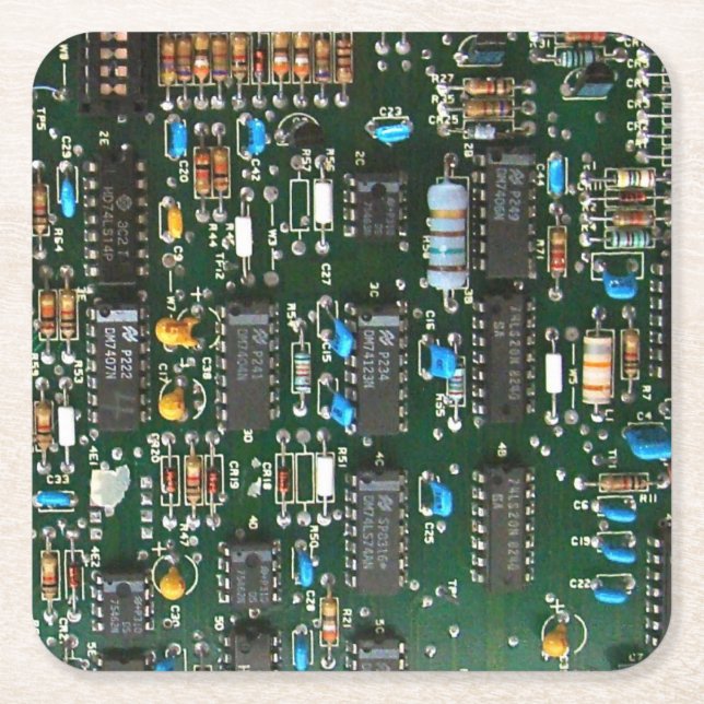 Computer Electronics Printed Circuit Board Image Square Paper Coaster (Front)