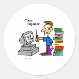 Computer Engineer Cartoon Classic Round Sticker