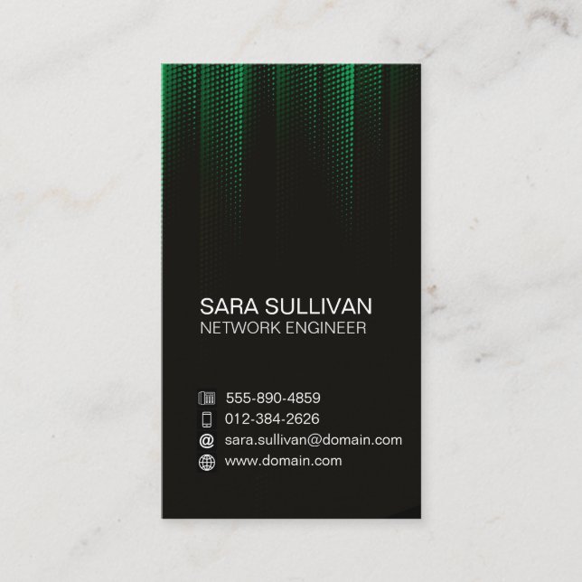 Computer Engineering Technical Green Halftone Business Card (Front)