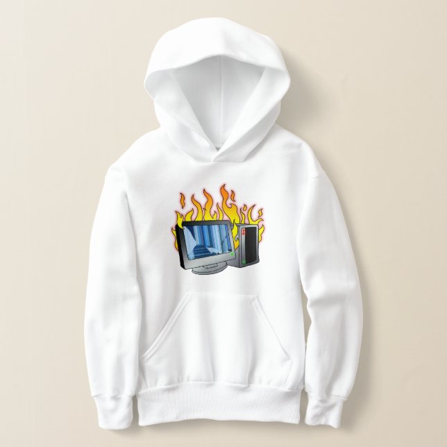 Computer Fire Kids' Pullover Hoodie (Laydown)