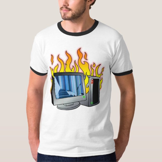 Computer Fire Men's Basic Ringer T-Shirt (Front)