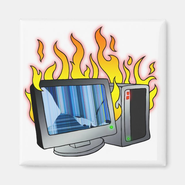 Computer Fire Square Magnet (Front)