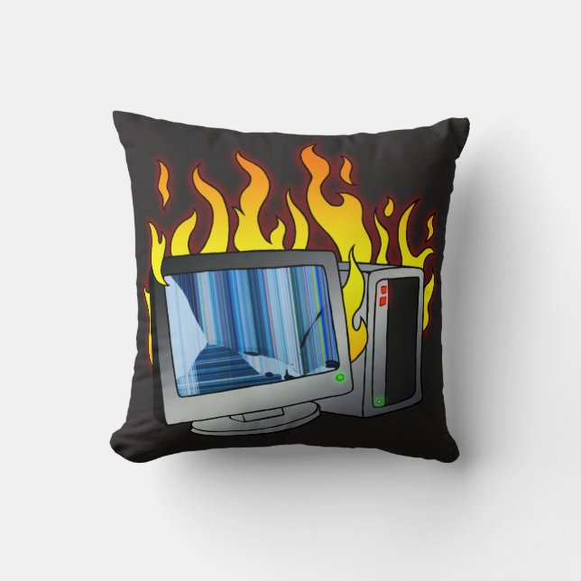 Computer Fire Throw Pillow (Front)