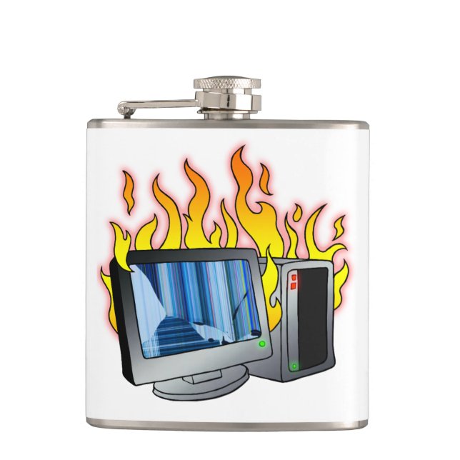 Computer Fire Vinyl Wrapped Flask (Front)