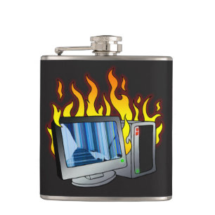 Computer Fire Vinyl Wrapped Flask