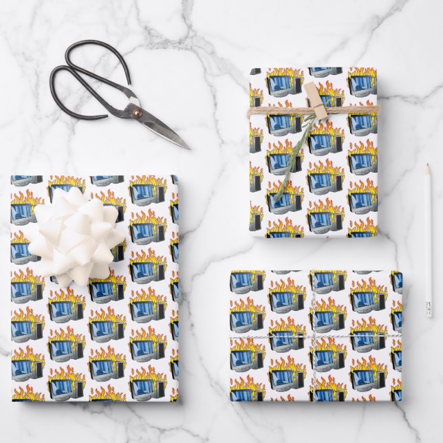 Computer Fire Wrapping Paper Flat Sheet Set of 3 (Front)
