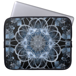 Computer fractal illustration of grey blue winter laptop sleeve