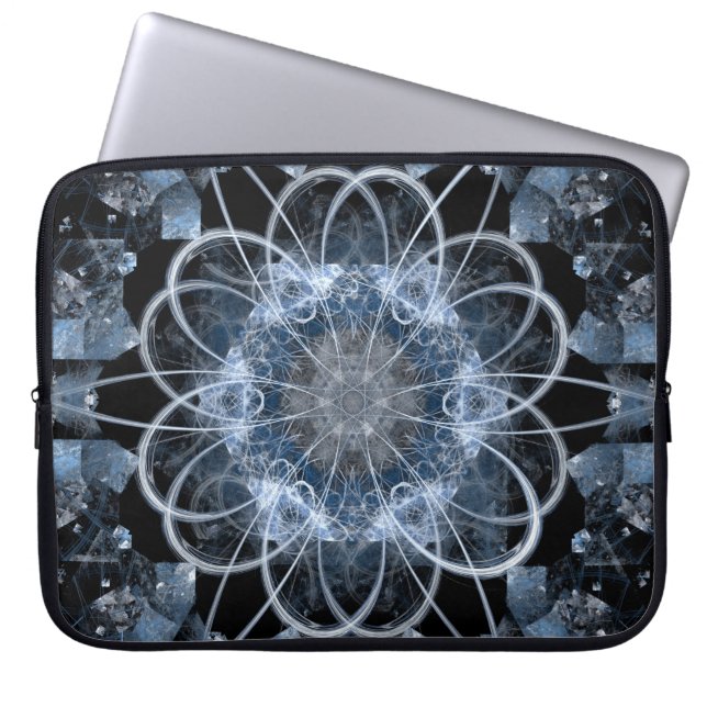 Computer fractal illustration of grey blue winter  laptop sleeve (Front)