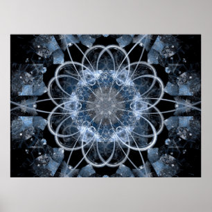 Computer fractal illustration of grey blue winter  poster