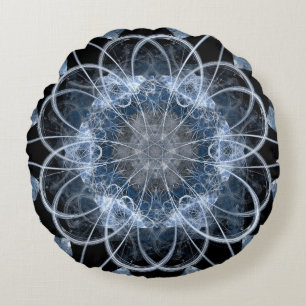 Computer fractal illustration of grey blue winter round cushion