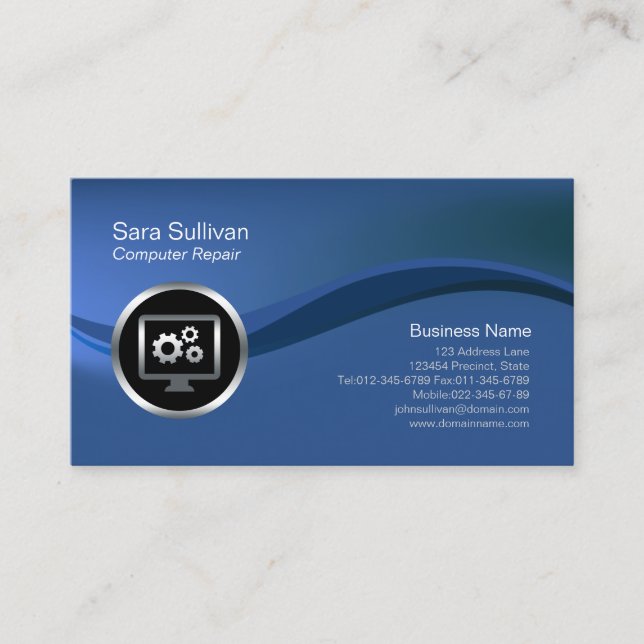 Computer Gears Icon Computer Repair Business Card (Front)
