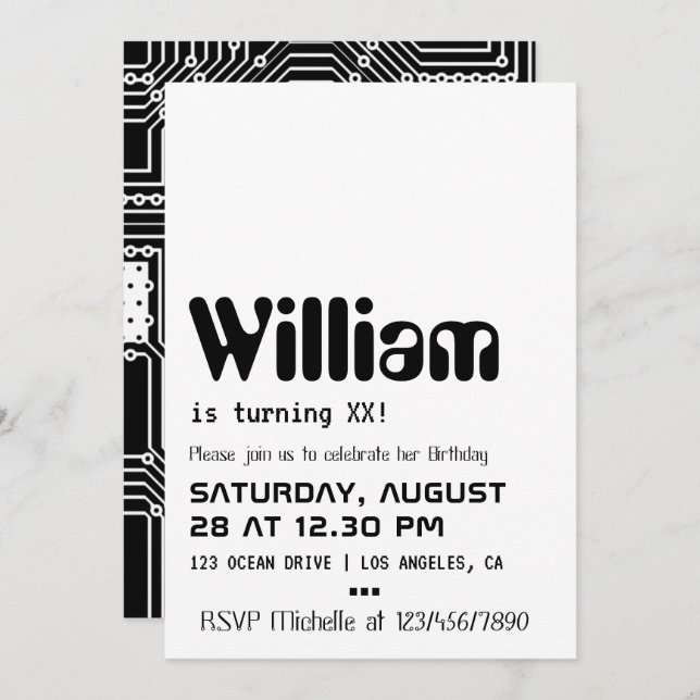 Computer Geek Birthday Party Invitation (Front/Back)