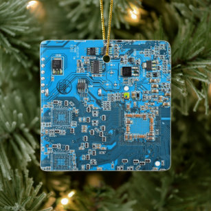 Computer Geek Circuit Board Blue Ceramic Ornament