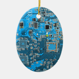 Computer Geek Circuit Board Blue Ceramic Tree Decoration