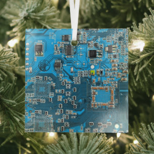 Computer Geek Circuit Board - Blue Glass Tree Decoration