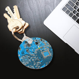 Computer Geek Circuit Board Blue Key Ring