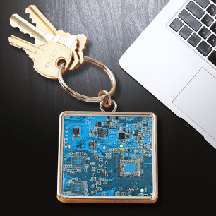 Computer Geek Circuit Board Blue Key Ring