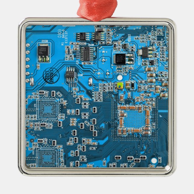 Computer Geek Circuit Board - Blue Metal Tree Decoration (Front)