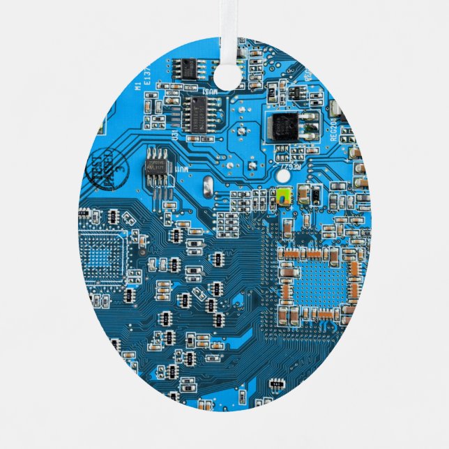 Computer Geek Circuit Board - Blue Metal Tree Decoration (Front)