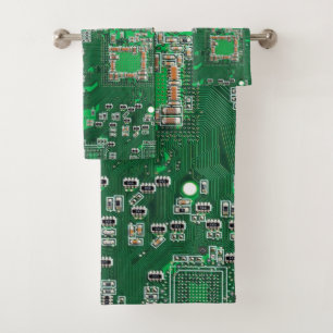 Computer Geek Circuit Board Green Bath Towel Set