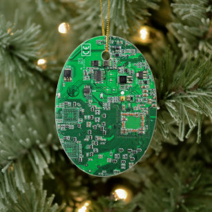Computer Geek Circuit Board Green Ceramic Tree Decoration