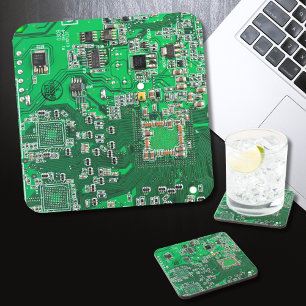 Computer Geek Circuit Board Green Coaster