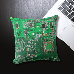 Computer Geek Circuit Board Green Cushion
