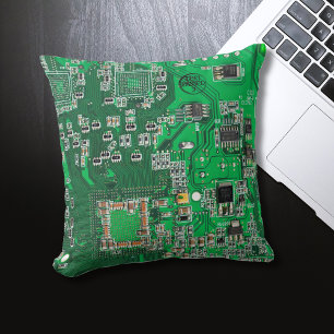 Computer Geek Circuit Board Green Cushion