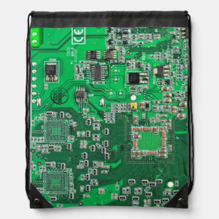 Computer Geek Circuit Board Green Drawstring Bag