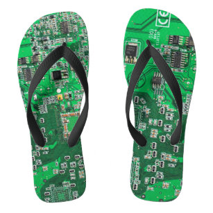 Computer Geek Circuit Board Green Flip Flops