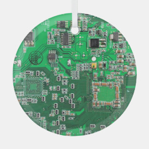 Computer Geek Circuit Board - Green Glass Tree Decoration