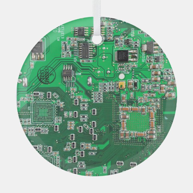 Computer Geek Circuit Board - Green Glass Tree Decoration (Front)
