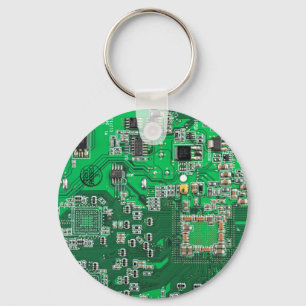 Computer Geek Circuit Board - green Key Ring