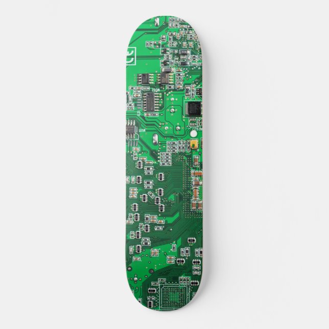 Computer Geek Circuit Board Green Skateboard (Front)