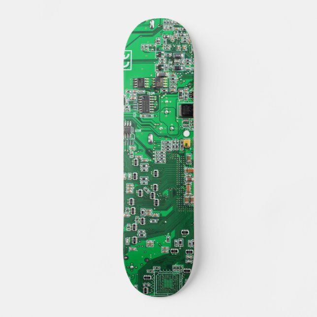 Computer Geek Circuit Board Green Skateboard (Front)
