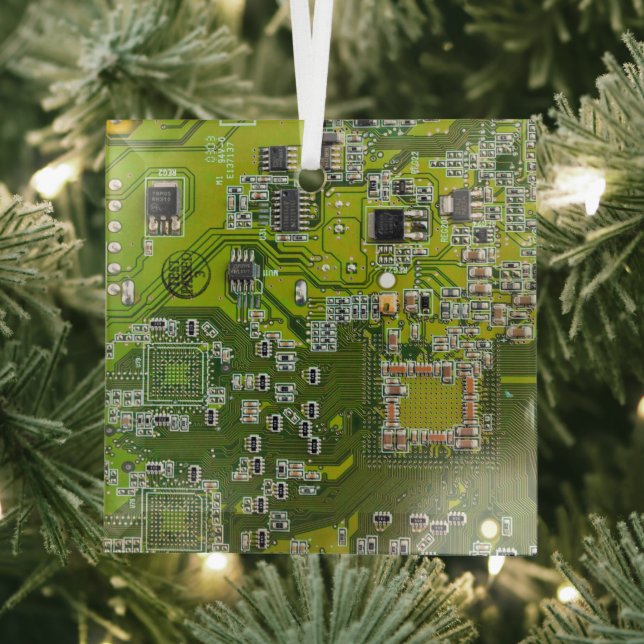 Computer Geek Circuit Board - Light Green Glass Tree Decoration (Insitu)