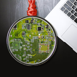 Computer Geek Circuit Board Light Green Metal Tree Decoration