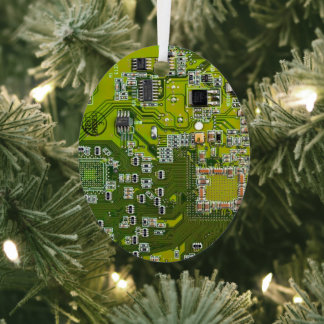 Computer Geek Circuit Board - Light Green Metal Tree Decoration