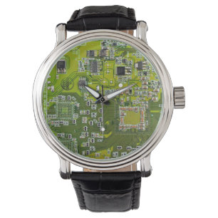 Computer Geek Circuit Board Light Green Watch