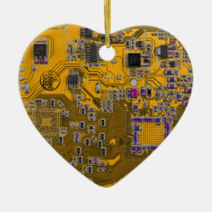 Computer Geek Circuit Board Light Orange Ceramic Tree Decoration