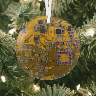 Computer Geek Circuit Board - Light Orange Glass Tree Decoration