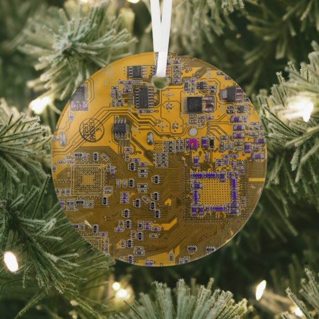 Computer Geek Circuit Board - Light Orange Glass Tree Decoration (Insitu)