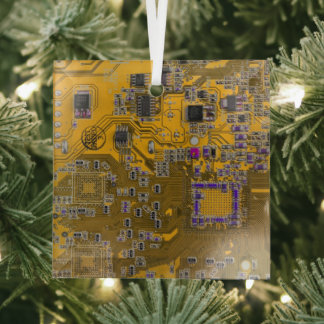 Computer Geek Circuit Board - Light Orange Glass Tree Decoration