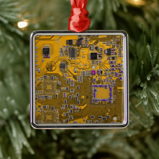 Computer Geek Circuit Board - Light Orange Metal Tree Decoration (Tree)
