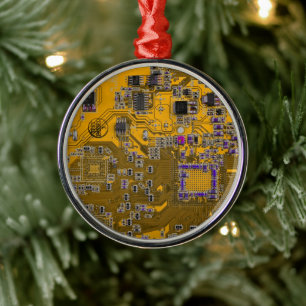Computer Geek Circuit Board - Light Orange Metal Tree Decoration