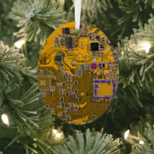 Computer Geek Circuit Board - Light Orange Metal Tree Decoration